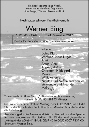 Anzeige von Werner Eing von Westfälische Nachrichten