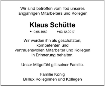 Anzeige von Klaus Schütte von Westfälische Nachrichten