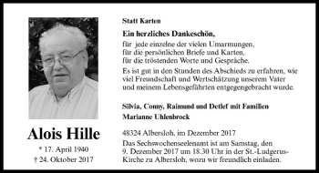 Anzeige von Alois Hille von Westfälische Nachrichten