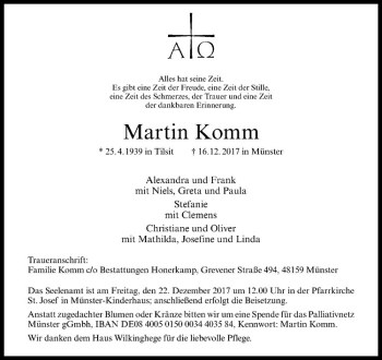 Anzeige von Martin Komm von Westfälische Nachrichten