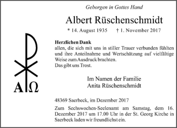 Anzeige von Albert Rüschenschmidt von Westfälische Nachrichten