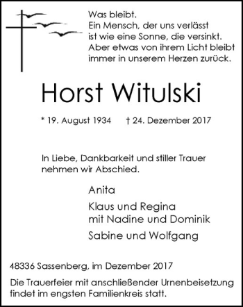 Anzeige von Horst Witulski von Westfälische Nachrichten