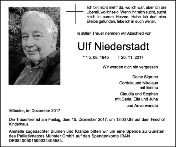 Anzeige von Ulf Niedersradt von Westfälische Nachrichten