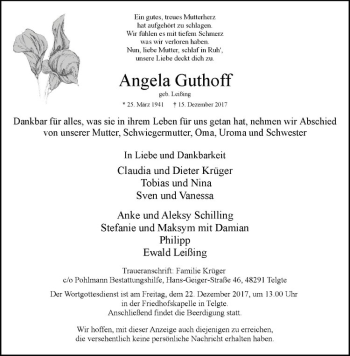 Anzeige von Angela Guthoff von Westfälische Nachrichten