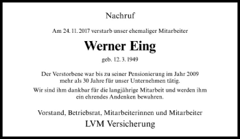 Anzeige von Werner Eing von Westfälische Nachrichten