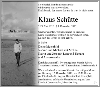 Anzeige von Klaus Schütte von Westfälische Nachrichten