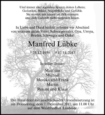 Anzeige von Manfred Lübke von Westfälische Nachrichten