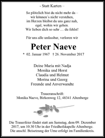 Anzeige von Peter Naeve von Westfälische Nachrichten