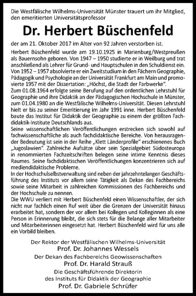  Traueranzeige für Herbert Büschenfeld vom 02.12.2017 aus Westfälische Nachrichten
