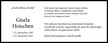 Anzeige von Gisela Hoischen von Westfälische Nachrichten
