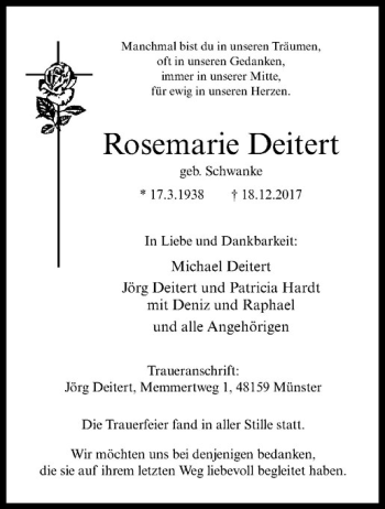 Anzeige von Rosemarie Deitert von Westfälische Nachrichten