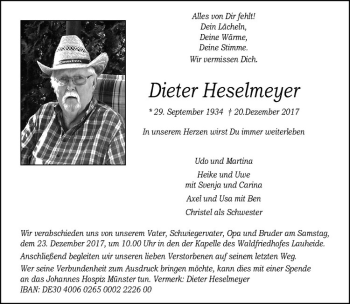 Anzeige von Dieter Heselmeyer von Westfälische Nachrichten