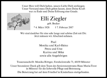 Anzeige von Elli Ziegler von Westfälische Nachrichten