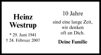 Anzeige von Heinz Westrup von Westfälische Nachrichten