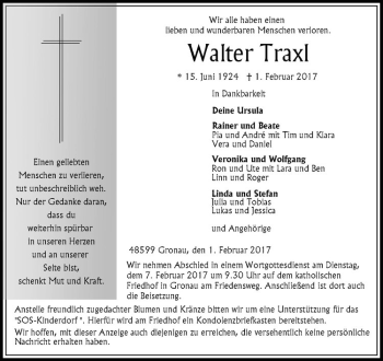 Anzeige von Walter Traxl von Westfälische Nachrichten