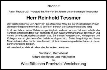 Anzeige von Reinhold Tessmer von Westfälische Nachrichten