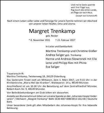 Anzeige von Margreth Trenkamp von Westfälische Nachrichten