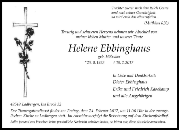 Anzeige von Helene Ebbinghaus von Westfälische Nachrichten