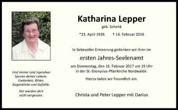Anzeige von Katharina Lepper von Westfälische Nachrichten