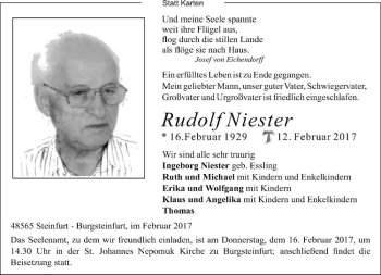 Anzeige von Rudolf Niester von Westfälische Nachrichten