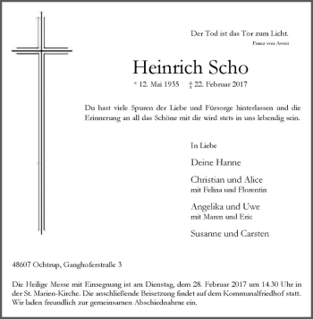 Anzeige von Heinrich Scho von Westfälische Nachrichten