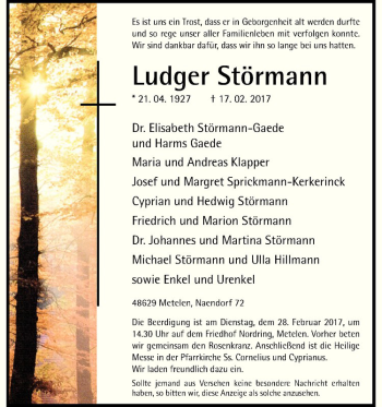 Anzeige von Ludger Störmann von Westfälische Nachrichten