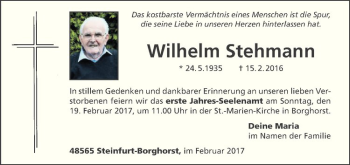 Anzeige von Wilhelm Stehmann von Westfälische Nachrichten
