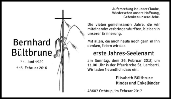 Anzeige von Bernhard Bültbrune von Westfälische Nachrichten