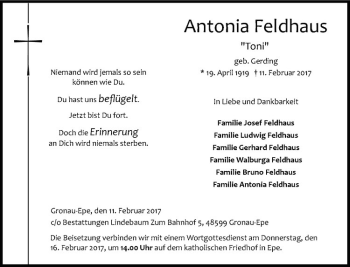 Anzeige von Antonia Feldhaus von Westfälische Nachrichten