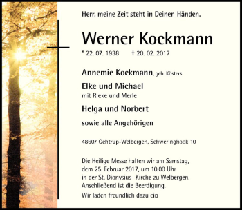 Anzeige von Werner Kockmann von Westfälische Nachrichten