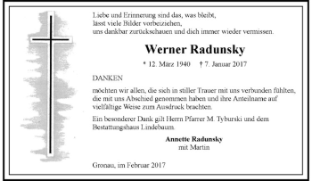 Anzeige von Werner Radunsky von Westfälische Nachrichten