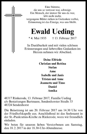 Anzeige von Ewald Ueding von Westfälische Nachrichten