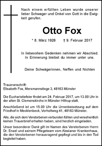 Anzeige von Otto Fox von Westfälische Nachrichten
