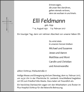 Anzeige von Elli Feldmann von Westfälische Nachrichten
