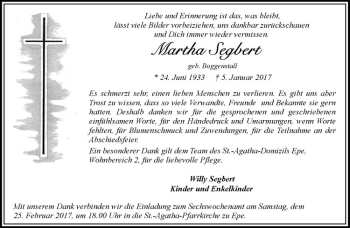 Anzeige von Martha Segbert von Westfälische Nachrichten