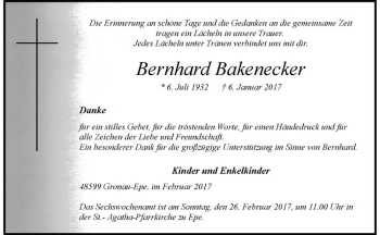 Anzeige von Bernhard Bakenecker von Westfälische Nachrichten