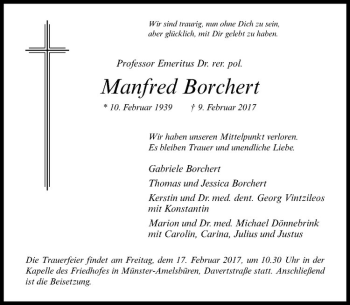 Anzeige von Manfred Borchert von Westfälische Nachrichten
