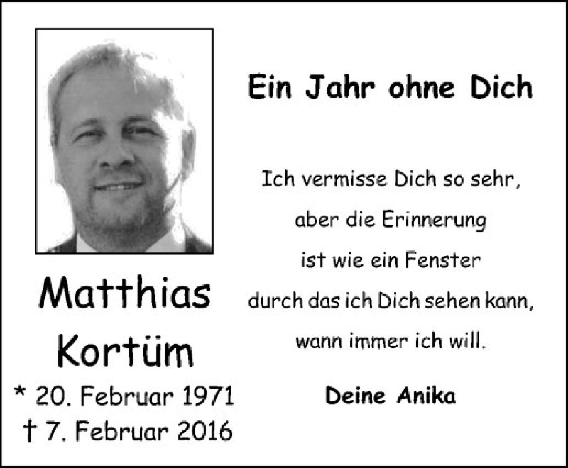  Traueranzeige für Matthias Kortüm vom 07.02.2017 aus Westfälische Nachrichten