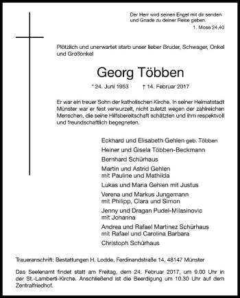 Anzeige von Georg Többen von Westfälische Nachrichten