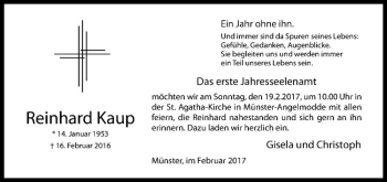 Anzeige von Reinhard Kaup von Westfälische Nachrichten