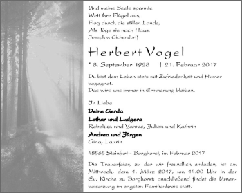 Anzeige von Herbert Vogel von Westfälische Nachrichten