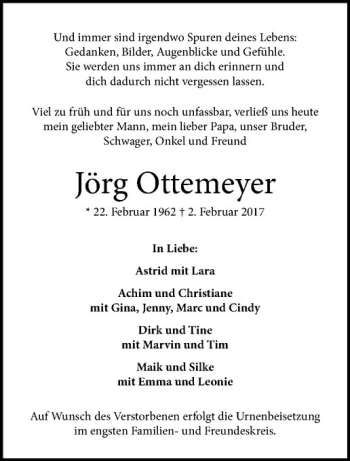 Anzeige von Jörg Ottemeyer von Westfälische Nachrichten