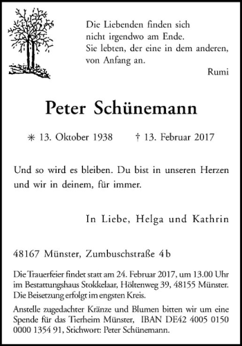 Anzeige von Peter Schünemann von Westfälische Nachrichten
