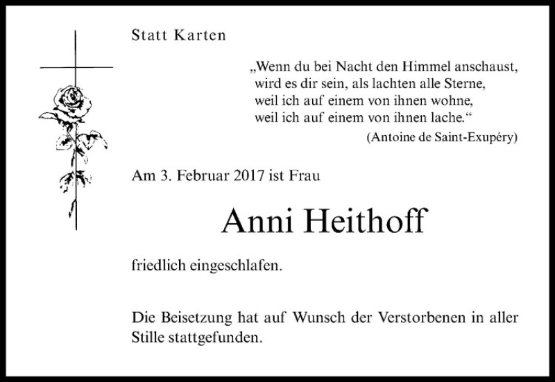  Traueranzeige für Anni Heithoff vom 25.02.2017 aus Westfälische Nachrichten