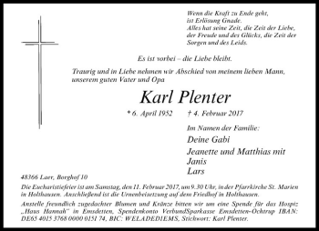 Anzeige von Karl Plenter von Westfälische Nachrichten