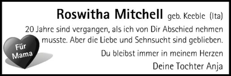  Traueranzeige für Roswitha Mitchell vom 04.02.2017 aus Westfälische Nachrichten