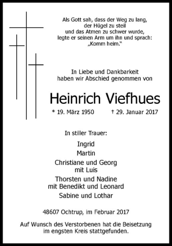 Anzeige von Heinrich Viefhues von Westfälische Nachrichten