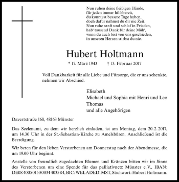 Anzeige von Hubert Holtmann von Westfälische Nachrichten