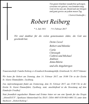 Anzeige von Robert Reiberg von Westfälische Nachrichten