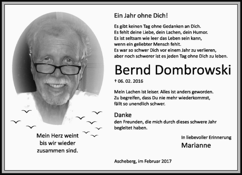  Traueranzeige für Bernd Dombrowski vom 06.02.2017 aus Westfälische Nachrichten